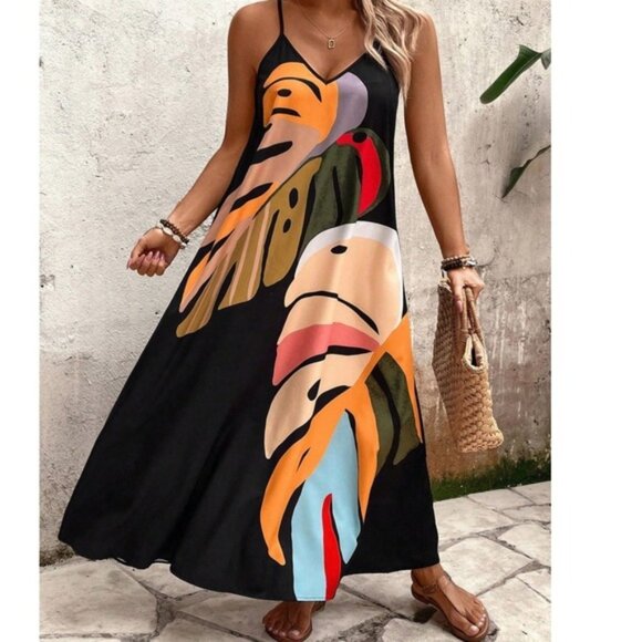 Plus Print Flared Hem Cami Maxi Dress - Picture 1 of 3